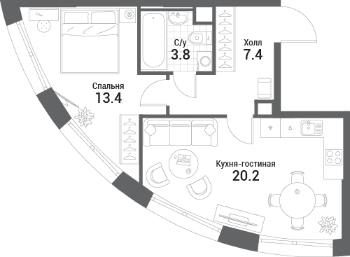Продажа 1-комн квартиры в новостройке Москва г., Проектируемый проезд № 7024,  к. 1