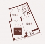 Планировка ЖК VAVILOVE, 22.23 м2
