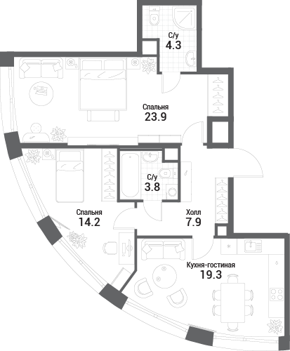 Продажа 2-комн квартиры в новостройке Москва г., Проектируемый проезд № 7024,  к. 1