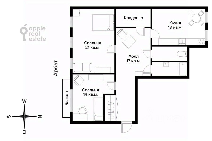 Аренда 2-комн квартиры на вторичном рынке улица Арбат, 30/3С1