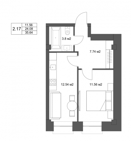 Планировка ЖК River Beach Apart, 11.56 м2