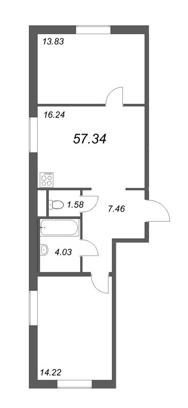 Продажа 2-комн квартиры в новостройке Бугры п.,  к. 3.10