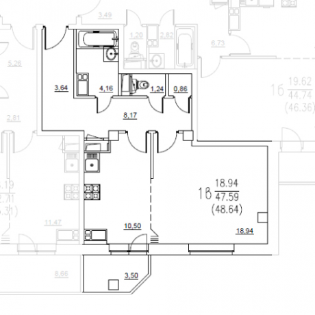 Планировка ЖК Виват Чехов, 18.94 м2