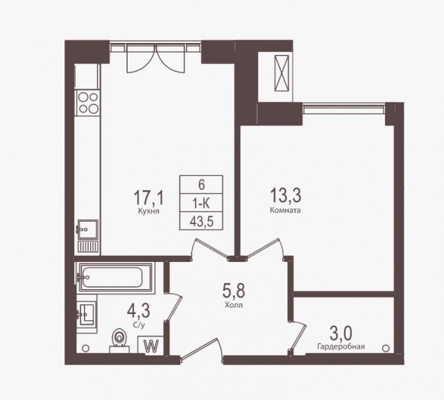 Планировка ЖК Городские резиденции SPIRES, 13.3 м2