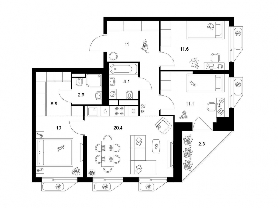 Продажа 3-комн квартиры в новостройке ш. Алтуфьевское, корп.1.1
