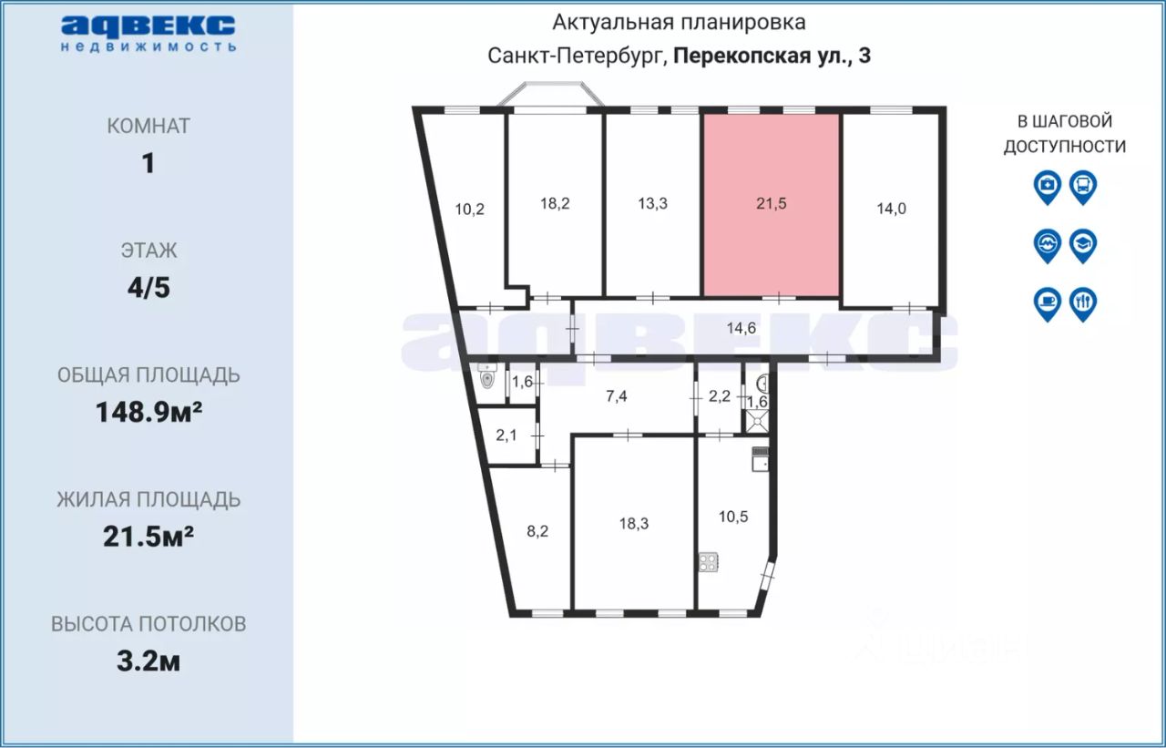 Продажа комнаты Перекопская улица, 3