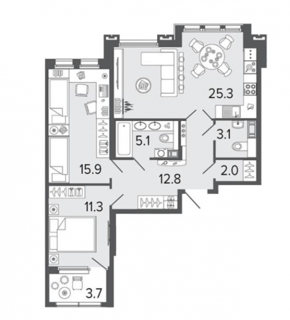 Планировка ЖК Созидатели, 27.2 м2