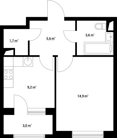 Планировка ЖК Нормандия, 14.9 м2