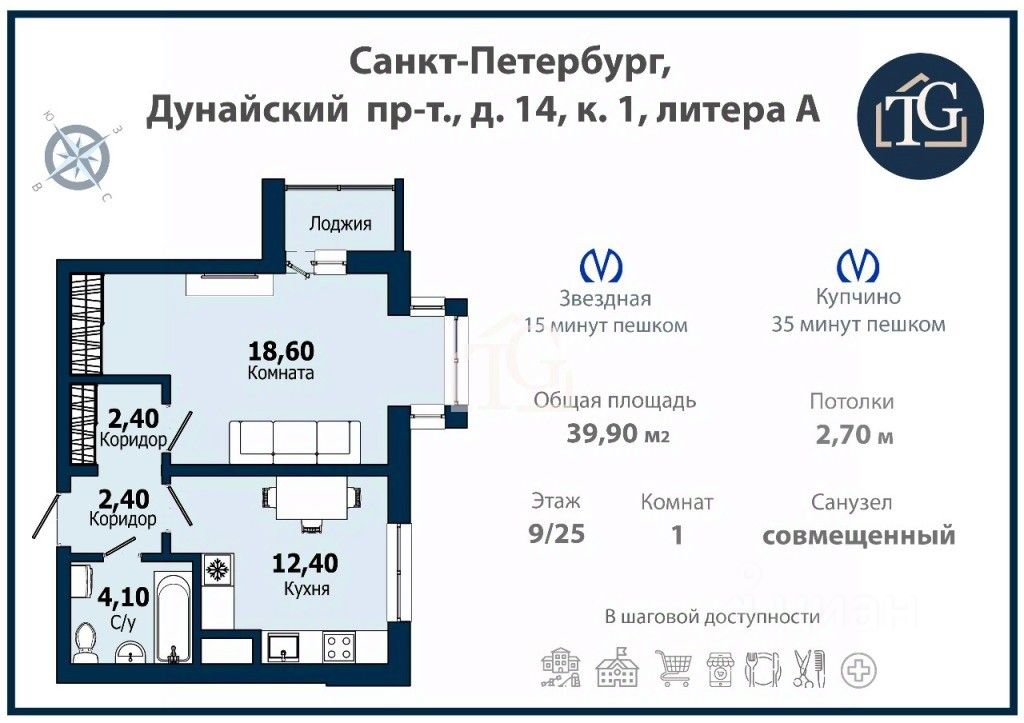 Продажа 1-комн квартиры на вторичном рынке Дунайский проспект, 14к1