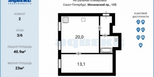 2-комн квартира Московский пр-кт,  д. 125