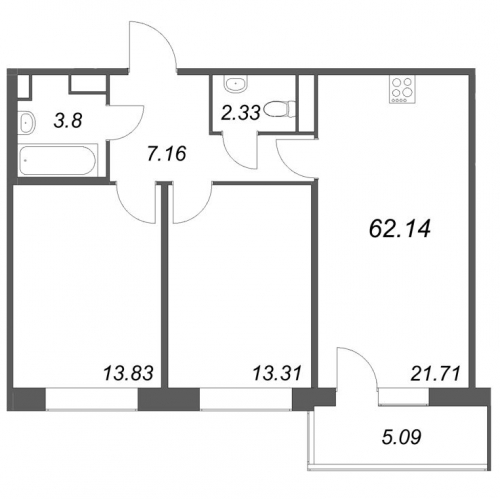 2-комн квартира Санкт-Петербург г., Курская ул.,  к. 1