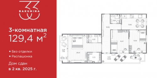 3-комн квартира пр-кт Бакунина,  д. 33
