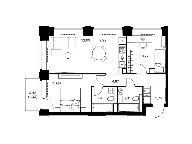 Продажа 2-комн квартиры в новостройке Москва г., Генерала Дорохова пр-кт,  к. 3
