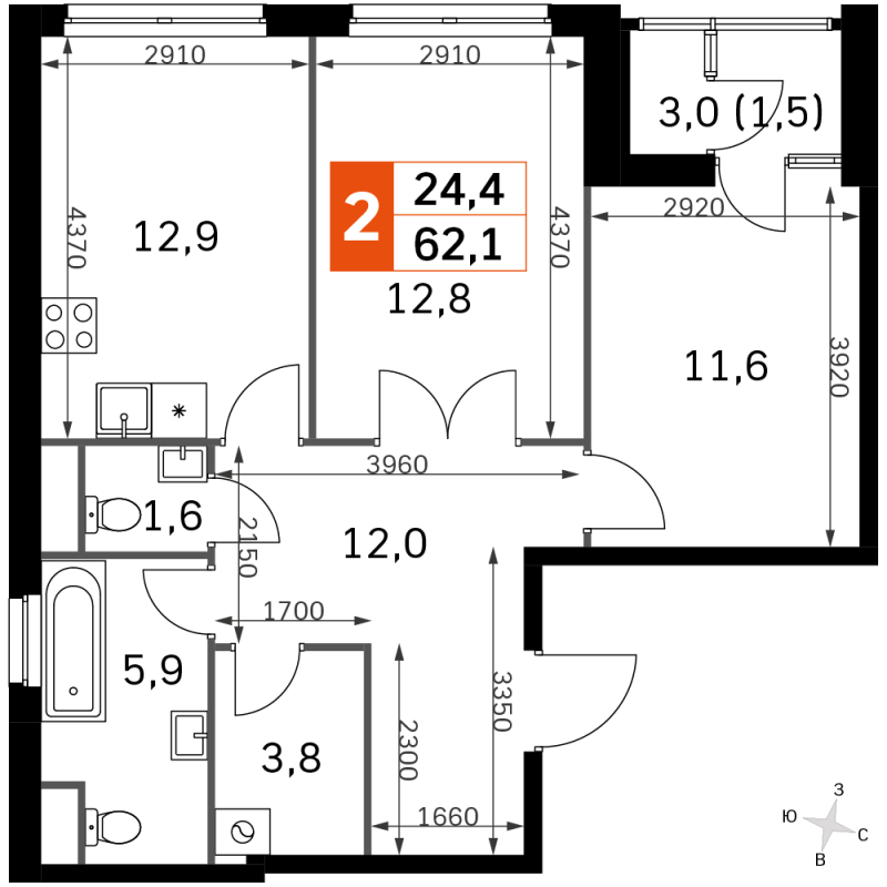 Продажа 2-комн квартиры в новостройке Москва г., Строительный проезд,  к. 1