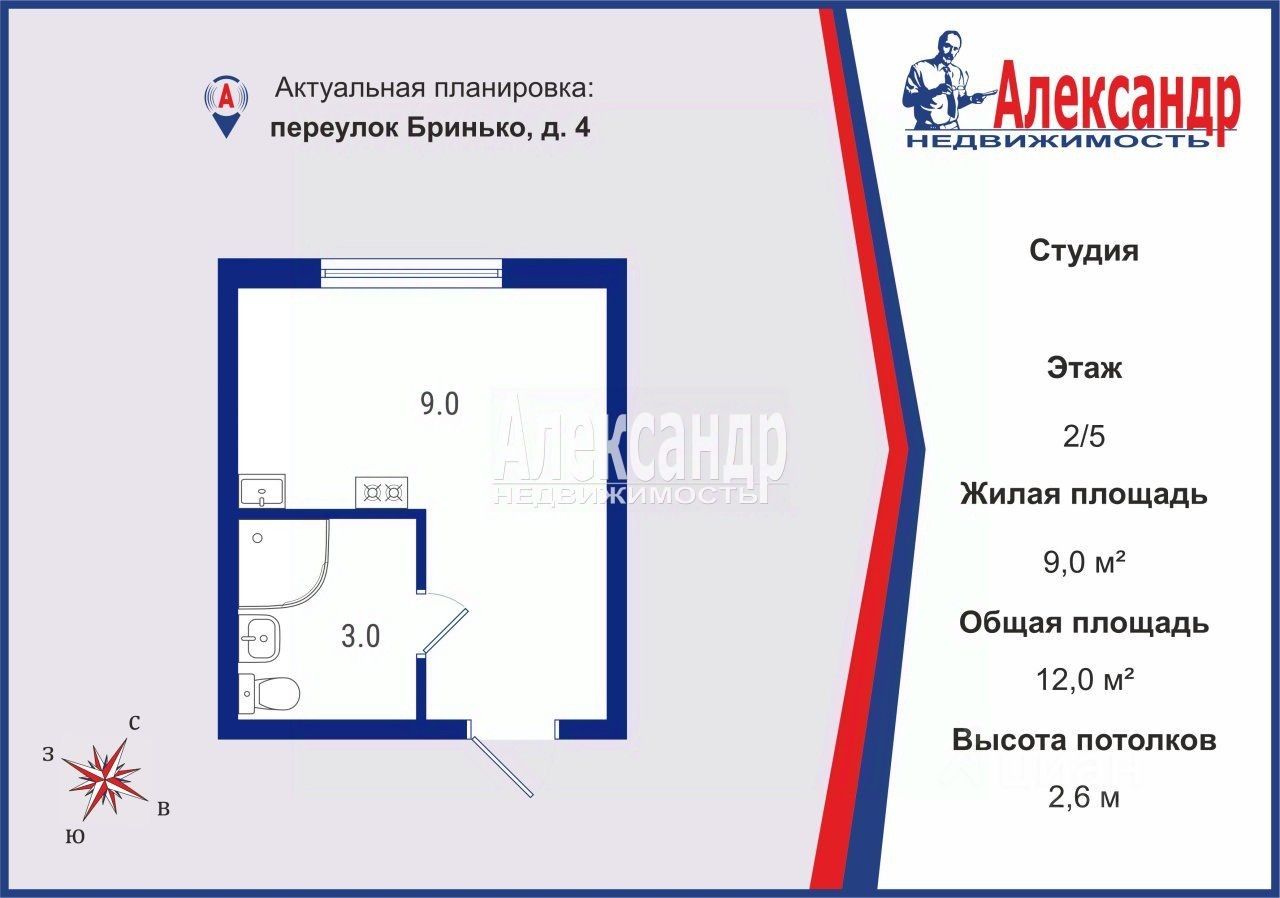 Продажа студии переулок Бринько, 4