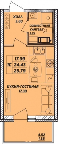 Планировка ЖК Рыбацкая гавань, 17.39 м2