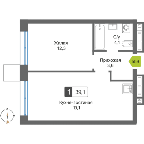 1-комн квартира Красногорск г., Черневская ул.,  к. 1