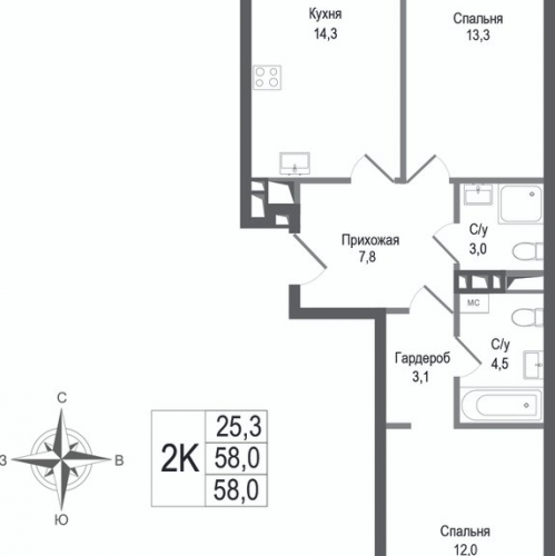 2-комн квартира Королёв г.,  к. 2