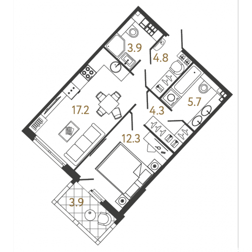 1-комн квартира Миргородская ул, 1а