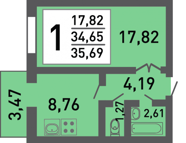 Планировка ЖК ПущиноГрад, 17.82 м2