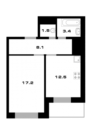 Планировка ЖК Союзный, 17.2 м2