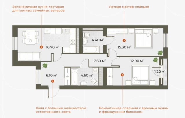 Планировка ЖК Аура, 28.2 м2