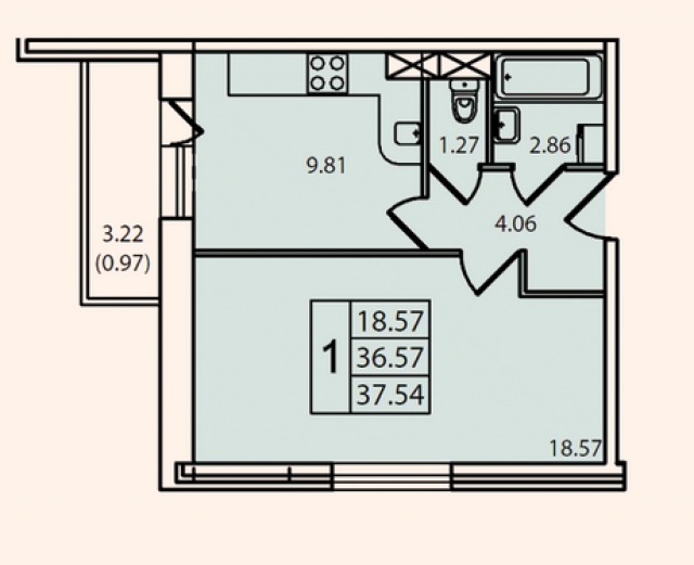 Планировка ЖК Александрит, 18.57 м2