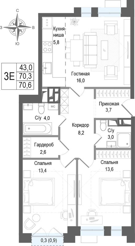 Продажа 2-комн квартиры в новостройке Королёв г.,  к. 1