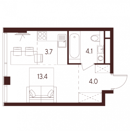 Планировка ЖК INDY Towers by Akvilon, 17.1 м2