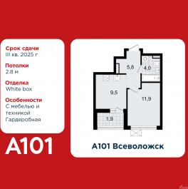 Продажа 1-комн квартиры в новостройке Всеволожск, микрорайон Южный, 3.3
