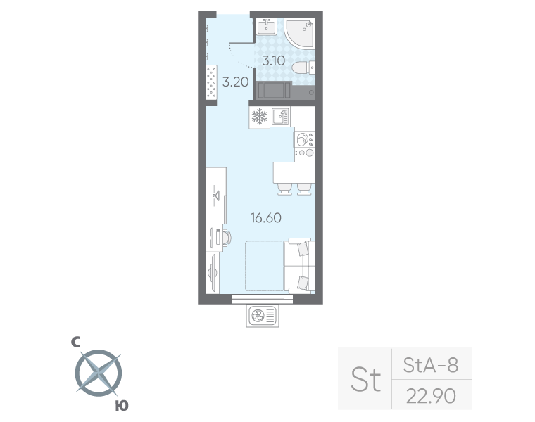 Продажа студии Санкт-Петербург г., Пискаревский пр-кт,  к. 20