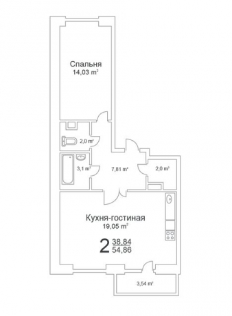 Планировка ЖК Истомкино-парк, 38.84 м2