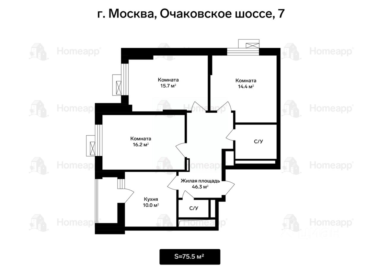 Продажа 3-комн квартиры на вторичном рынке Очаковское шоссе, 7