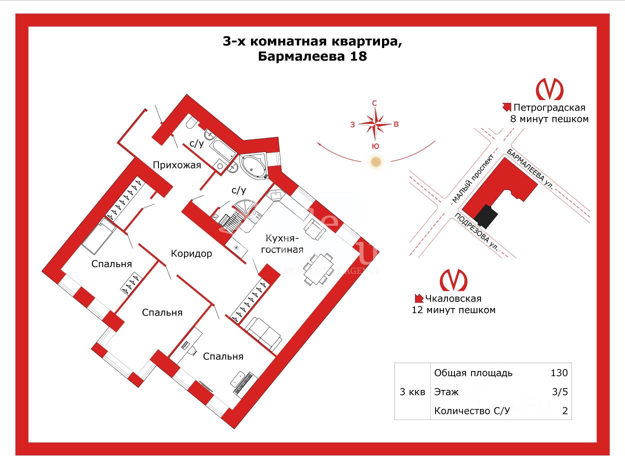 Продажа 3-комн квартиры на вторичном рынке проспект Малый Петроградской стороны, 71