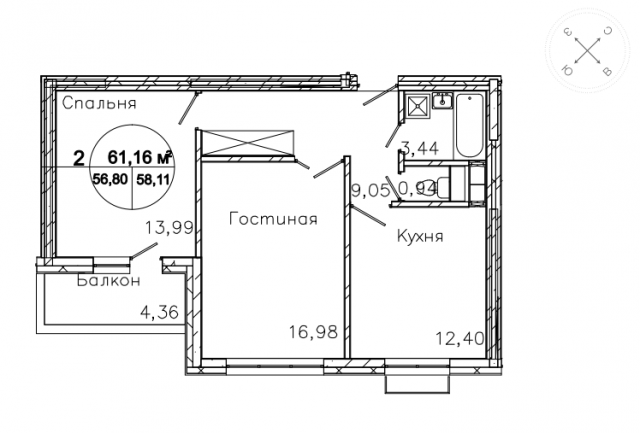Планировка ЖК Life-Митинская Ecopark, 58.11 м2
