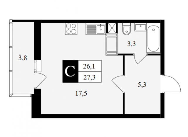 Планировка ЖК Красная Горка, 17.5 м2