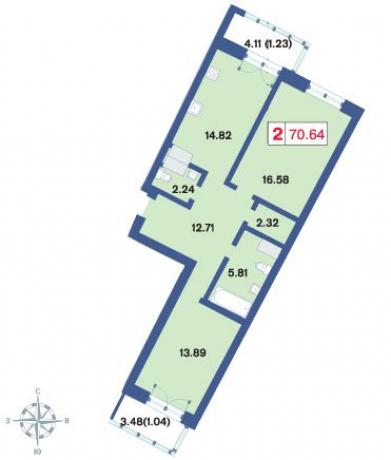 Планировка ЖК Три ветра, 30.47 м2