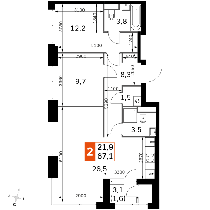 Продажа 2-комн квартиры в новостройке Москва г., Строительный проезд,  к. 2