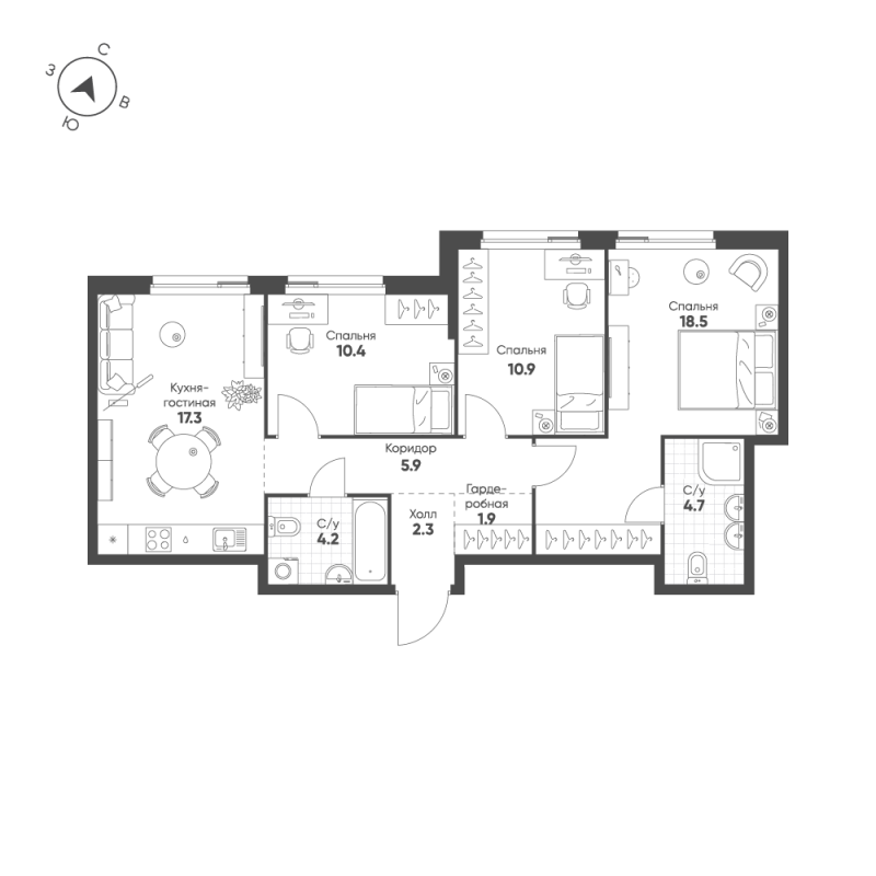 Продажа 3-комн квартиры в новостройке Москва г., Автозаводская ул.,  к. 4.4.2