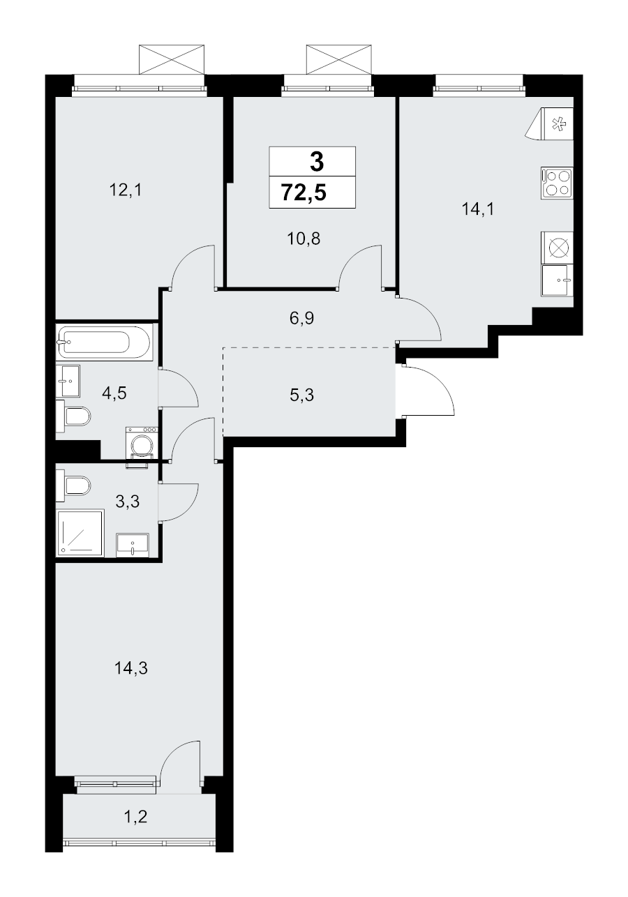 Продажа 3-комн квартиры в новостройке Прокшино д., Проектируемый проезд № 7029,  к. 9.1