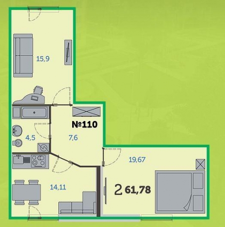 Планировка ЖК Pixel, 34.76 м2