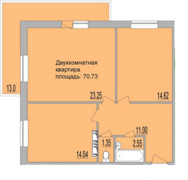 Планировка ЖК Токсово-Школьный, 37.87 м2