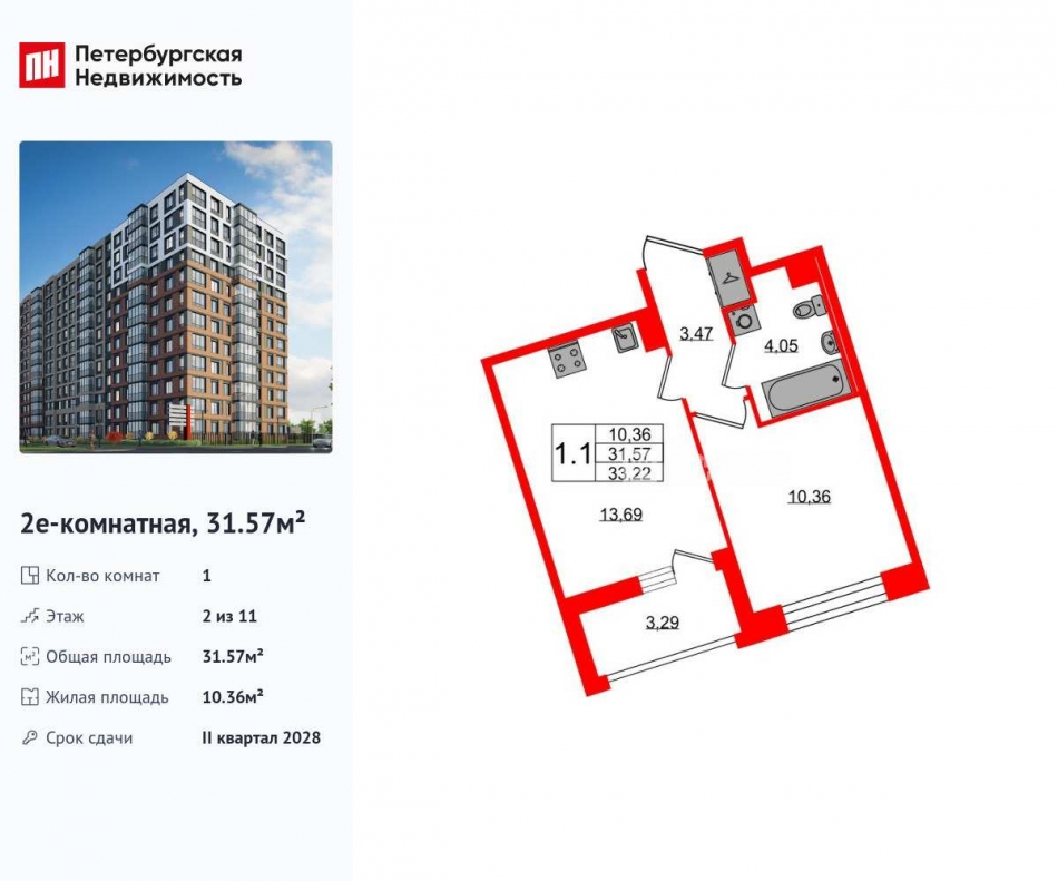 Продажа 1-комн квартиры в новостройке проспект Большой Смоленский