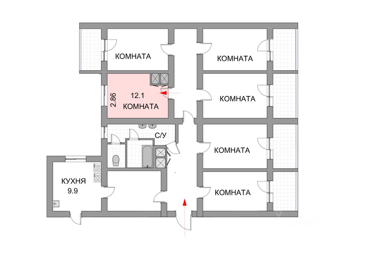 Продажа комнаты Заневский проспект, 61к2