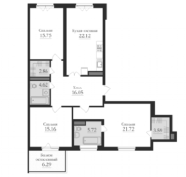 Планировка ЖК Форсайт, 52.63 м2