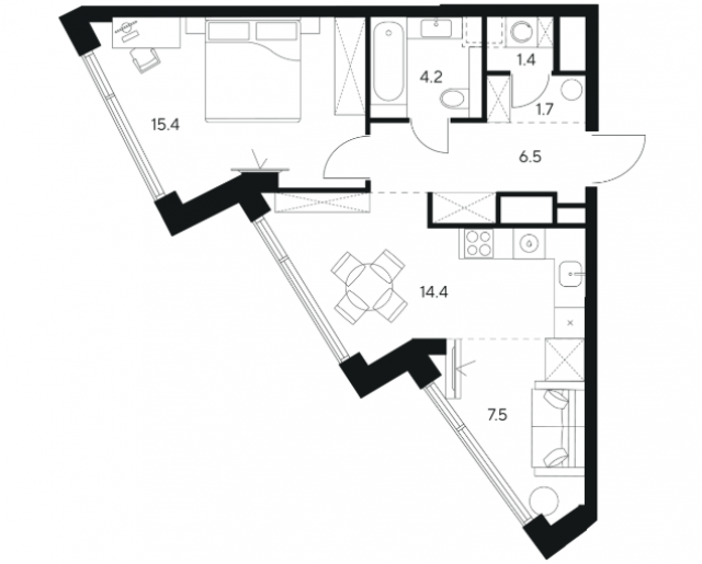 Планировка ЖК NEXUS by Akvilon, 15.4 м2