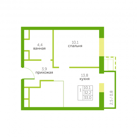 Планировка ЖК Зелёный квартет, 10.1 м2