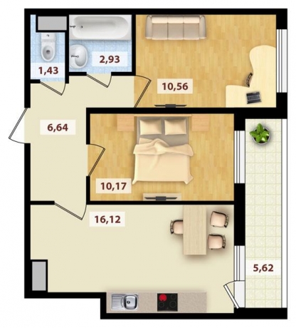 Планировка ЖК Правый берег-2, 20.73 м2