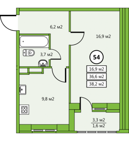 Планировка ЖК Дом у озера, 16.9 м2