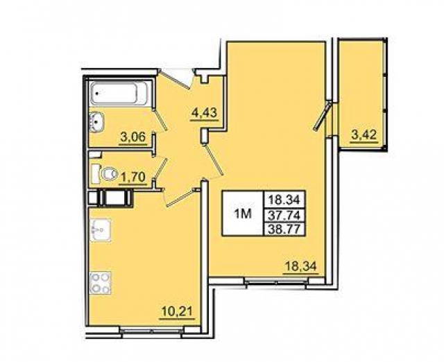 Планировка ЖК Янинский Каскад 3 очередь, 18.34 м2